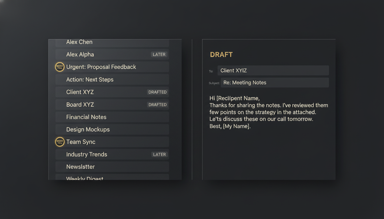 An inbox sorted into priority lanes with replies drafted and ready.