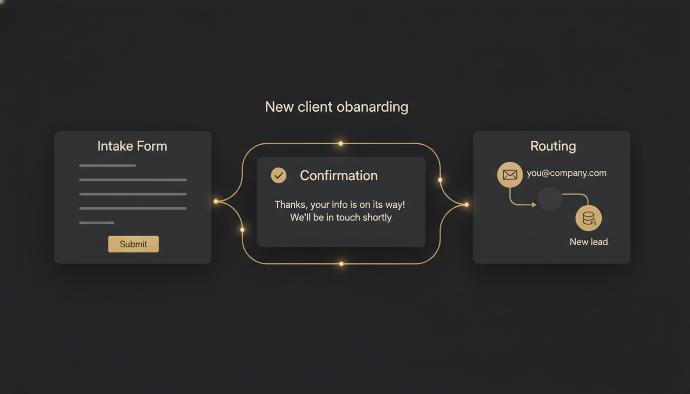 A form submission flowing into a confirmation message and an inbox alert.