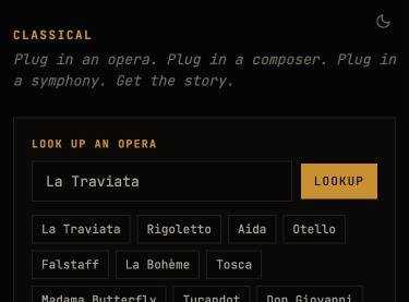 The opera library, with lookups for an opera and a composer.